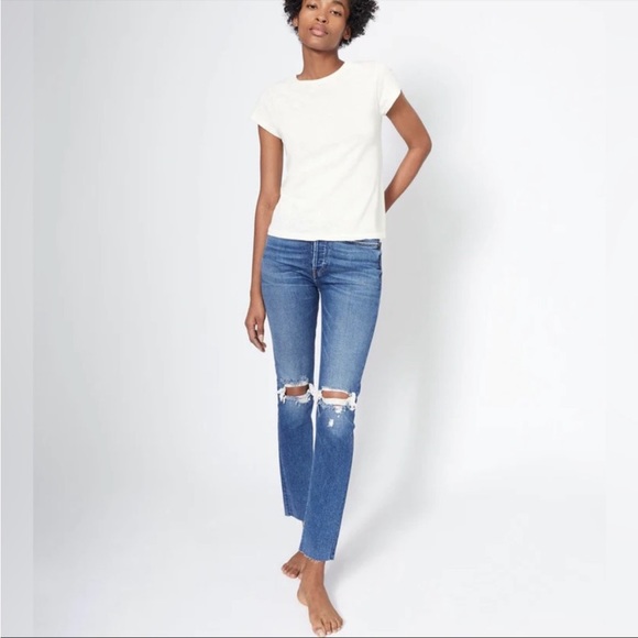 RE/DONE High Rise Ankle Crop Distressed Jeans in Square Destroy - Picture 1 of 10